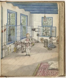 Brandes" sønn Johnny og slaven Flora spinning, 1784