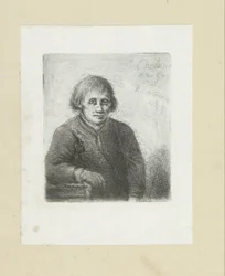 Ung mann lener seg på et bord The Compleat Work of Etchings av John Chalon / Oeuvre Complette des Eaux Fortes av Jean Chalon (serietittel)