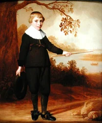 Portrett av en syv år gammel gutt i et elvelandskap, 1640