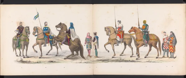 Masquerade of the Leiden Students, 1865 (plate 14) Utkledd prosesjon holdt av medlemmene av Leiden studentkorps 6. juni 1865, for å feire 290-årsjubileet for Leidsche Hoogeschool, som viser: nederlendernes inntreden b.