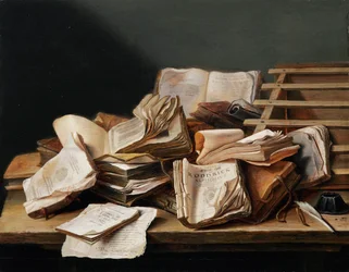 ""Still life with books"" (Still life with books) Maleri av Jan van Heem (1606-1684)