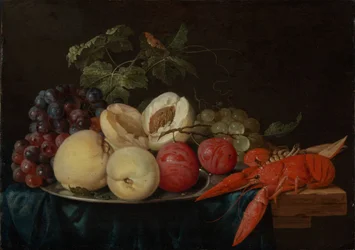 Stilleben med frukt og hummer