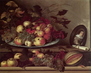 Stilleben med frukt og et selvportrett