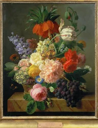 Blomster og frukt … (maleri på lerret)