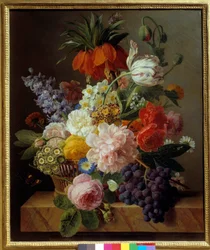 Blomster og fruktmaleri av Jan Frans van Dael (1764-1840) 1827 Søn. 0,63 x 0,52 m Rouen. Museum of Fine Arts