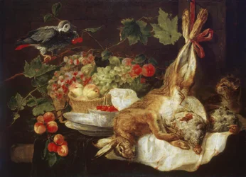Hare, frukt og papegøye
