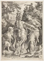Minerva og Mercury bevæpner Perseus for hans møte med Medusa