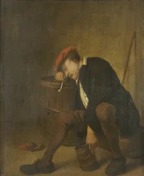 Man sover (olje på panel)