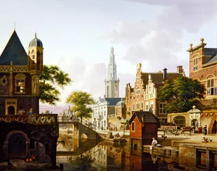 En nederlandsk by langs en kanal