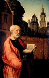 Saint Pierre detalj. Maleri på tre av Jan Provost (ca. 1465-1529) Dim. 140x90 cm Genes, Galleria di Palazzo Bianco