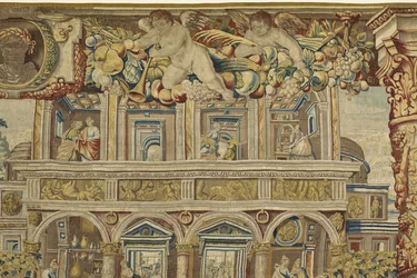 Detalj av palasset og musikerengel fra Vertumnus og Pomona, ca. 1630