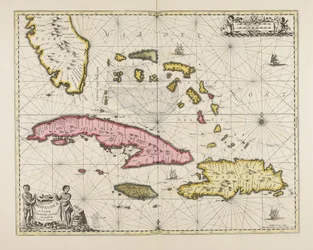 En nøyaktig avgrensning av øyene Hispaniola og Cuba med de omkringliggende øyene.