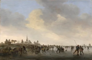 ""Le patinage sur le fleuve Merwede pres de Dordrecht en Hollande"" (Skøyting på Merwede nær Dordrecht) Peinture de Jan Josefsz van Goyen (1596-1656)