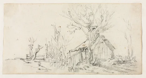 Skisse av landskap med hytte, ca. 1630.