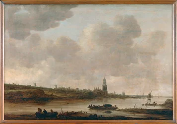 Utsikt over Rhinen ved Rhinen med kirken Sainte-Cunera...