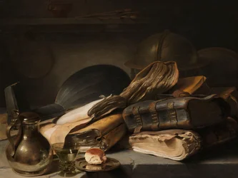 Stilleben med bøker Vanitas stilleben