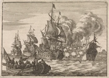 I Valencia blir spansk admiral Papachino angrepet av tre franske skip under admiral Tourville for ikke å hilse raskt nok, 1688