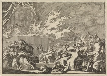 Brann i et treskur der en teaterforestilling finner sted ved siden av Amelienborg slott i København, 1689