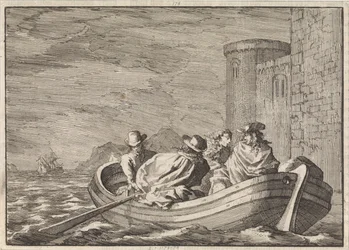 King James II flykter om natten i en robåt, 1688