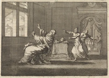 Pave Innocent XII faller bakover fra vinduet til Quirinalen like etter valget hans, 1691