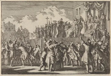 Gatescene i Aberdeen som håner den katolske religionen, 1689