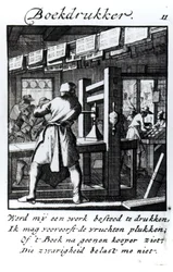 The Book Printer, fra fagboken "Something for All" av Abraham van St. Clara, 1736 (gravering)
