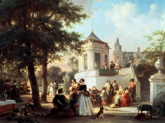 Hagefesten 1854. Peinture de Jan Michiel Ruyten (1813-1881 belgisk) Collection privee