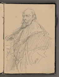 Jan Matejkos skissebok fra årene 1861-1863. Ensidig tegning. Forside: skisse av en mannlig figur i historisk kostyme.