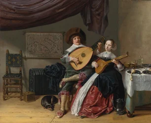 DUETTEN: ET SELVPORTRETT AV KUNSTNEREN MED SIN KONE, JUDITH LEYSTER, SANNSYNLIGVIS DERES EKTESKAPSPORTRETT