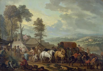 Piemontesiske soldater i en italiensk landsby (olje på lerret)