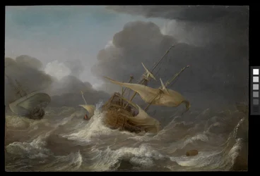 Nederlandske skip i storm, ca. 1620 (olje på panel)