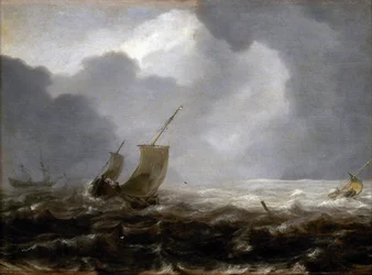 Fiskebåter på en vindfull dag, på den til venstre