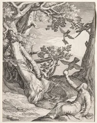 Elijah i villmarken matet av ravner