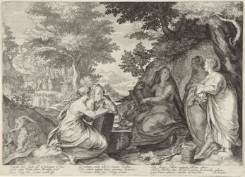 Fem vise jomfruer i et landskap med forkynnelsen av døperen Johannes Lignelse om de kloke og tåpelige jomfruer (serietittel)