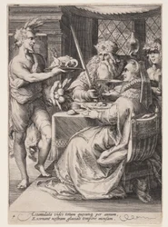 Vinter (bankett med Bacchus som venter på et eldre par), fra De fire årstider