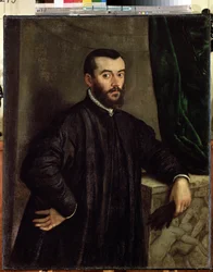 ""Portrett av Andre Vesale (Andreas Vesalius) (1514-1564), anatom og lege til Charles V"" Maleri (etter Tiziano Vecellio sa Titian (1485-1576) av Jan Stephen van Calcar (1499-ca 1546)