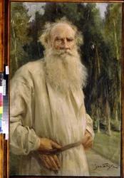 Portrett av Leon Tolstoj (1828-1910), russisk forfatter (Portrett av forfatteren Leo N. Tolstoy). Maleri av Jan Styka (1858-1925)