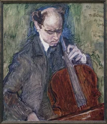 Pablo Casals (1876-1973) spiller cello. Maleri av Jan Toorop (1858-1928), Olje på lerret