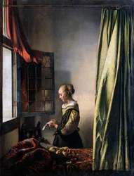 Pike som leser et brev ved et åpent vindu, ca. 1659