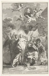 Allegorisk tittelside med portrettet av forfatteren Edward Simson Tittelside for: Edward Simson, Chronicon historiam catholicam complectens, 1729