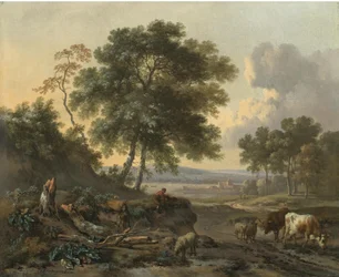 Landskap med kveg ved en vadeplass Landskap med kveg ved en vadeplass
