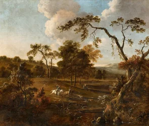 Landskap med bølgende åser og hjortejakt