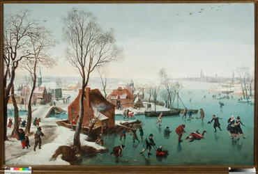 Desember, skøyteløpere på en frossen innsjø