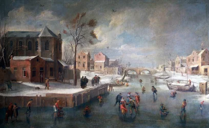 Vinterlandskap med kirke, av Jan Wildens (1586-1653), olje på lerret.