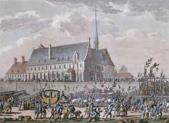 Den franske kongefamilien passerer klosteret i Passy på reisen fra Versailles til Paris 6. oktober 1789