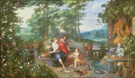 Flora og nymfer i en hage