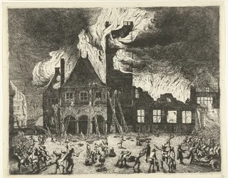 Brannen i det gamle rådhuset i Amsterdam, 1652 Skildring av den gamle Stadthuys som ble brent til Amsterdam 7. juli 1652