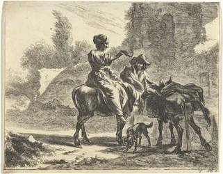 Hyrder og esler ved et drikketrau Landskap med hyrder og storfe (serietittel)