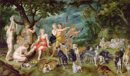Diana og nymfene hennes forbereder seg på å dra på jakt