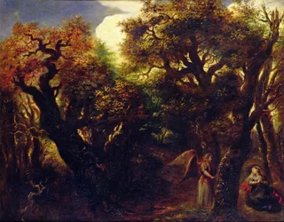 Skoglandskap med Hagar og engelen, ca. 1645
